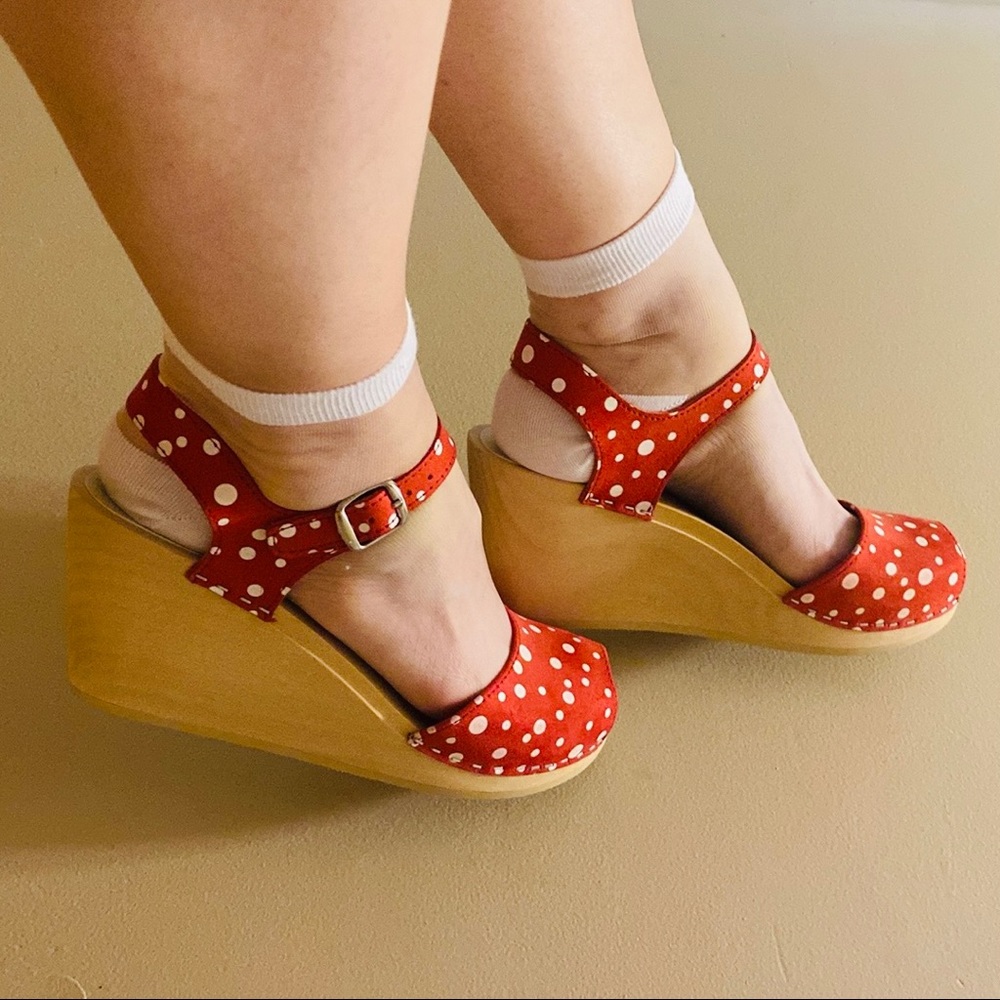 Anthropologie “Spot On” Red and White Wedges